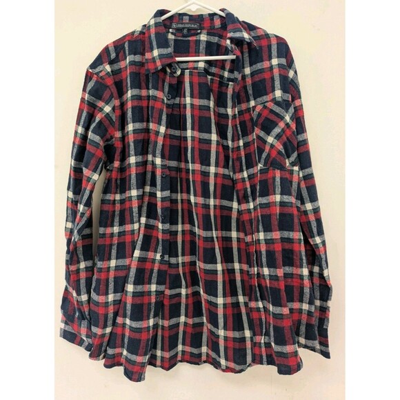 NWOT Urban Republic XL Flannel Shirt Red Blue Plaid Slim Button Up Long Sleeves - Picture 1 of 10